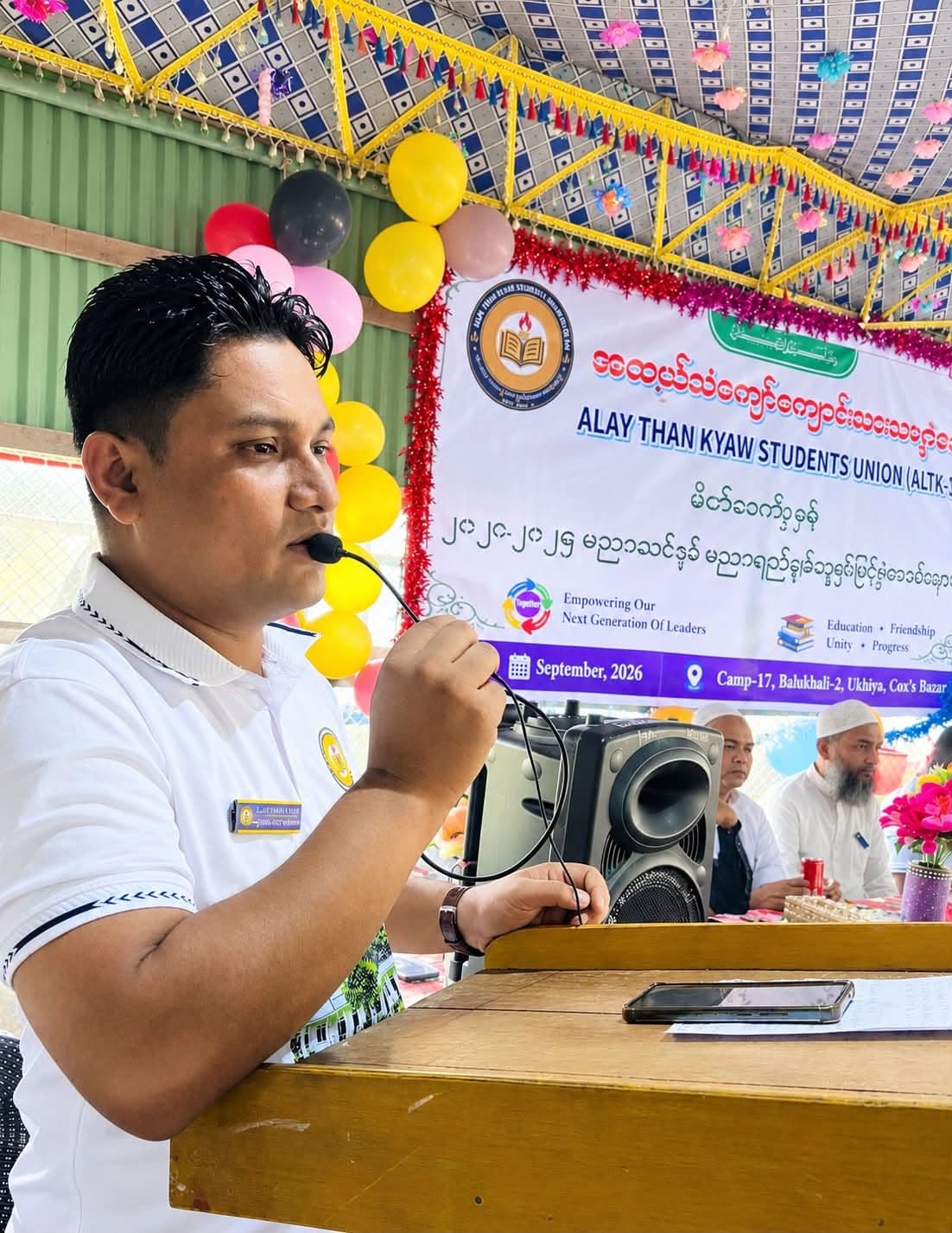 Mr. Mohammed Ayas of the Alay Than Kyaw Students Union (ALTK-SU), sharing his thoughts and message with students and com