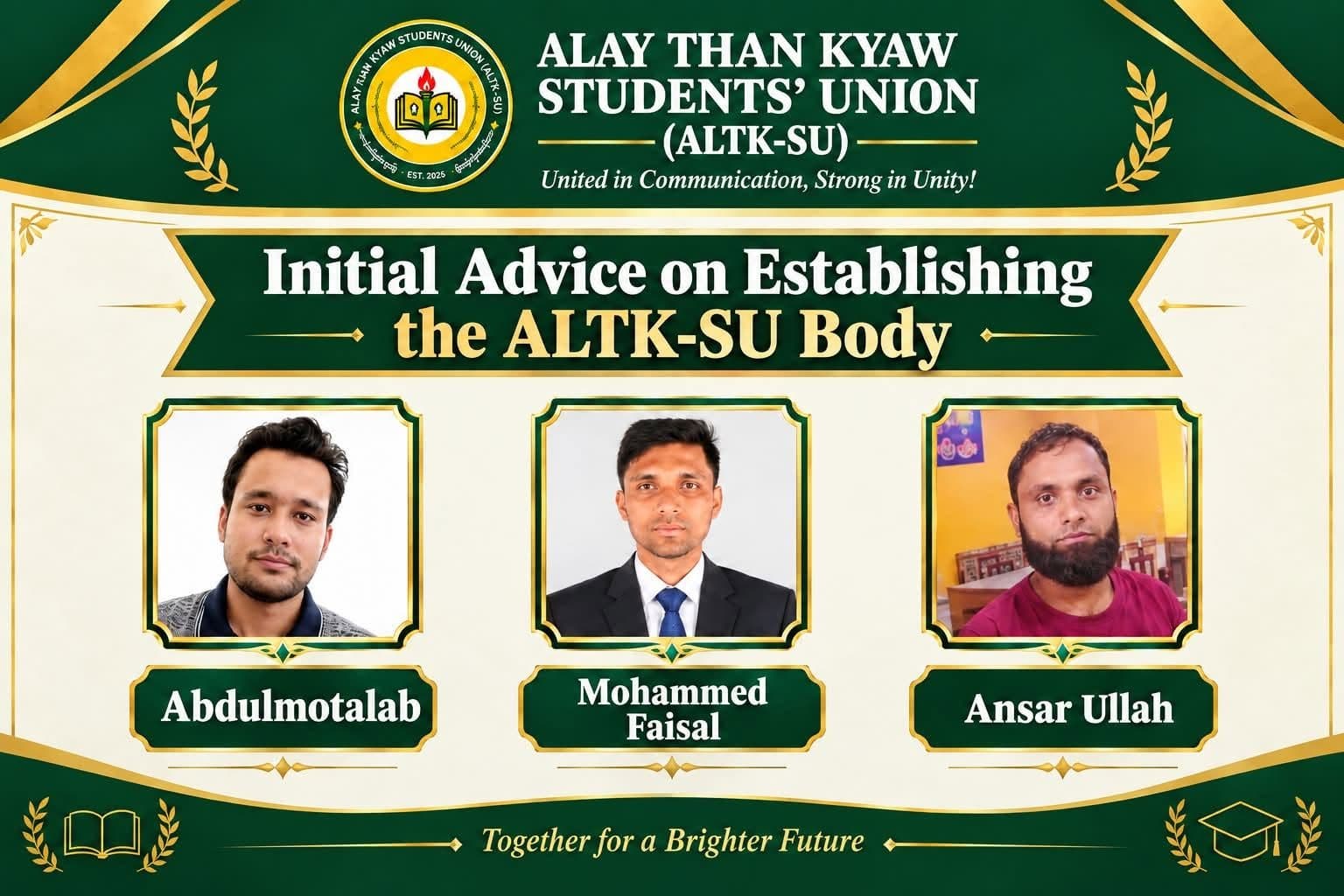 Initial Advice on Establishing the ALTK-SU Body We are honored to recognize Abdulmotalab, Mohammed Faisal, and Ansar Ull